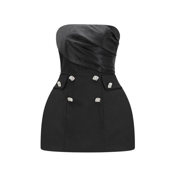 Mealla black crystal-button flared mini dress