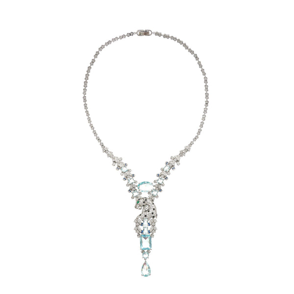 Odile Aqua Blue Crystal Embellished Sterling Silver necklace