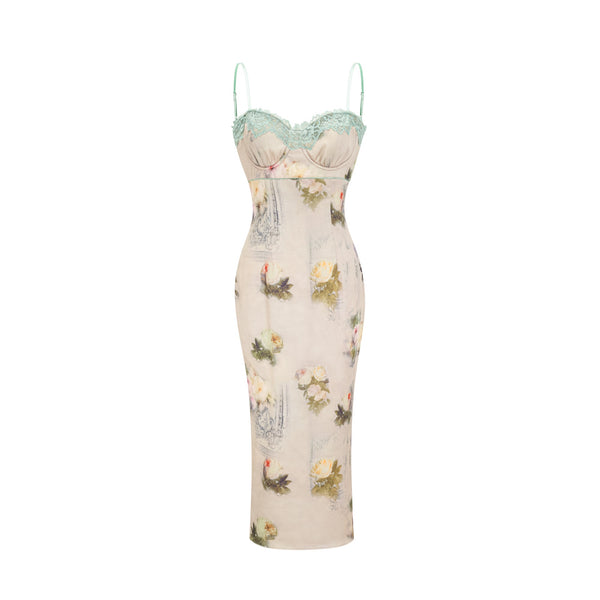 Sanne floral-print lace-trim midi dress