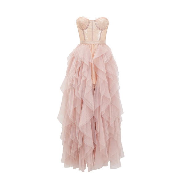 Eilís Pink Bustier Mesh Maxi Dress